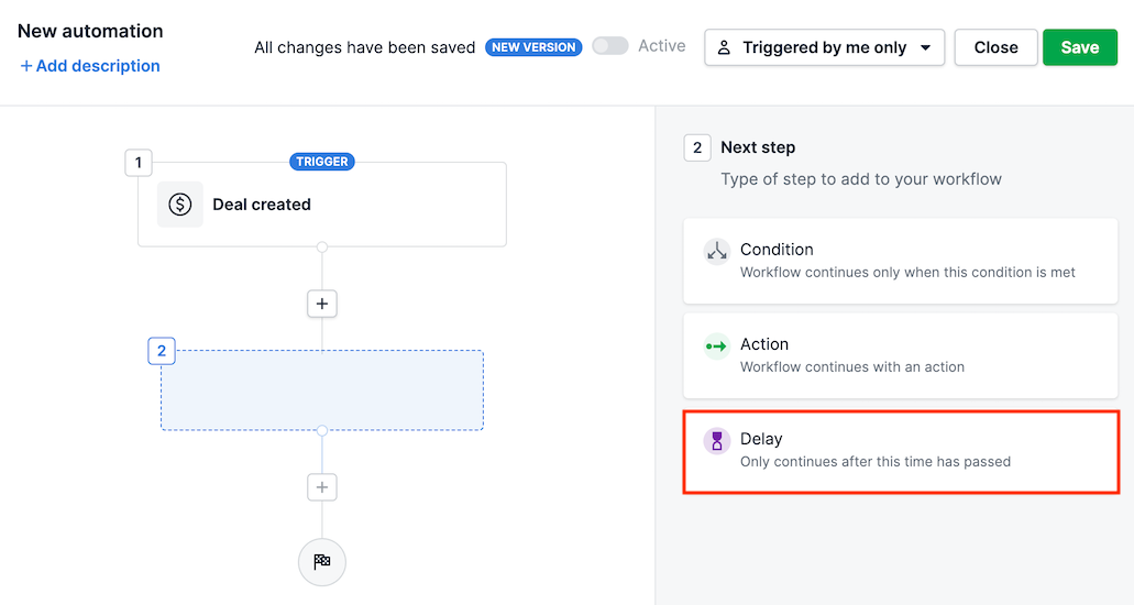Pipedrive automation delay option for follow-up timing